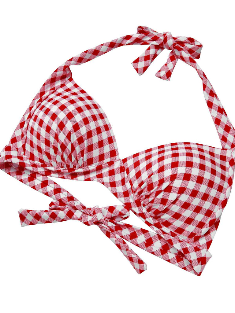 1950s Halter Plaids Lace-Up Swimsuit: 1950s Riviera elegance, reimagined for her