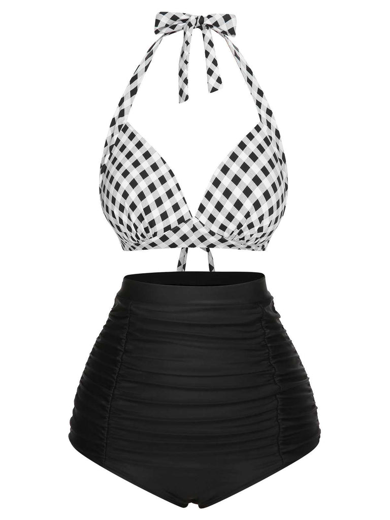 She's wearing 1950s Halter Plaids Lace-Up Swimsuit and the whole beach remembers the 1950s