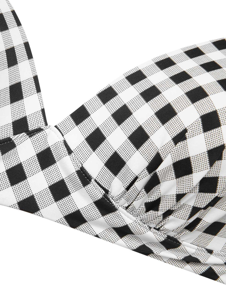1950s Halter Plaids Lace-Up Swimsuit — 1950s poolside glamour meets sun-drenched confidence