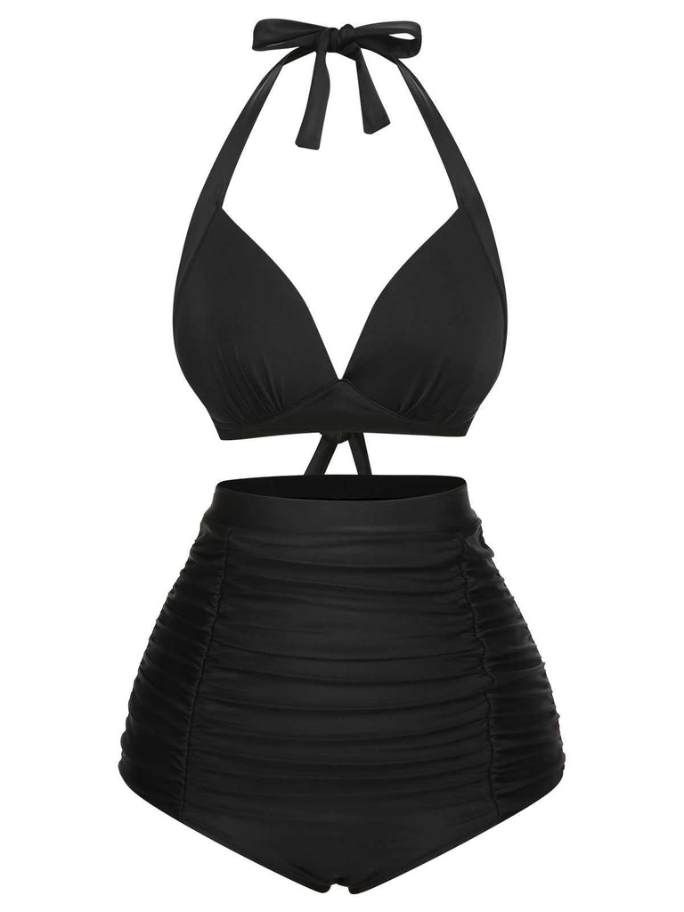 1950s Halter Plaids Lace-Up Swimsuit: 1950s Riviera elegance, reimagined for her