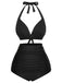 1950s Halter Plaids Lace-Up Swimsuit: 1950s Riviera elegance, reimagined for her