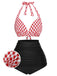 This 1950s Halter Plaids Lace-Up Swimsuit carries 1950s vacation dreams in every stitch