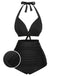 She's wearing 1950s Halter Plaids Lace-Up Swimsuit and the whole beach remembers the 1950s