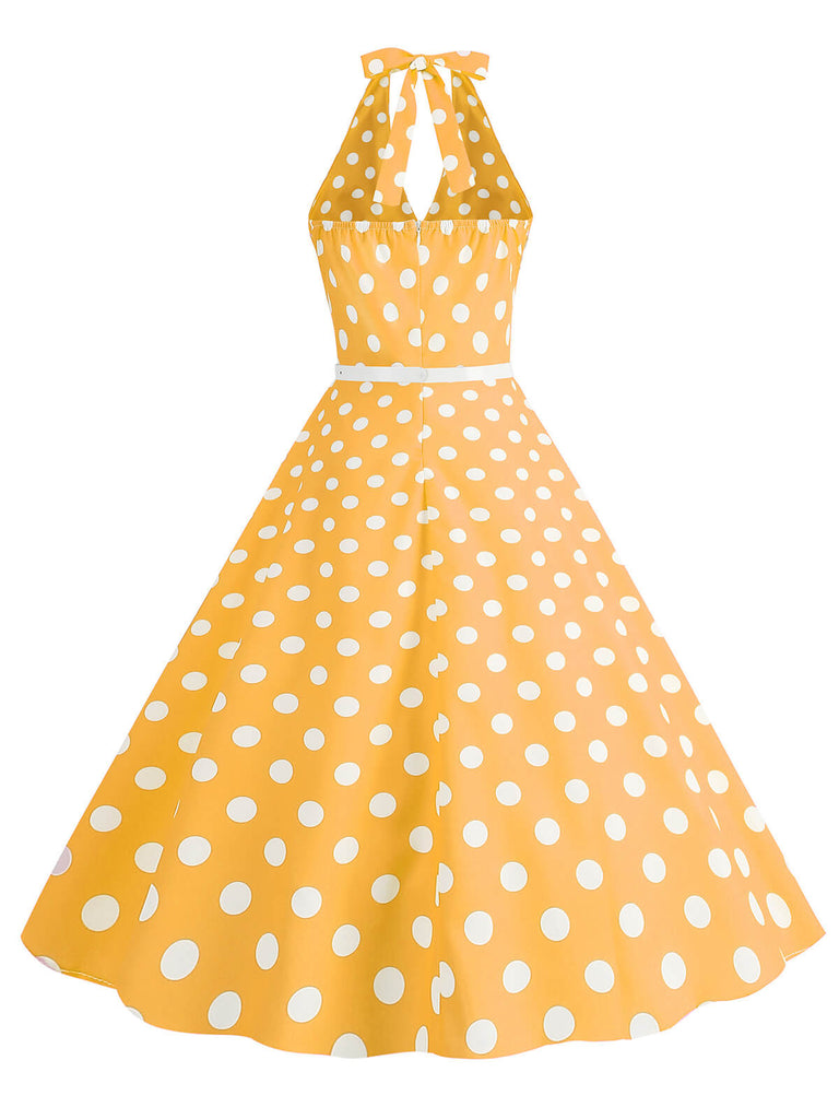 1950s Halter Polka Dot Print Swing Dress — the kind of 1950s dress that makes strangers smile
