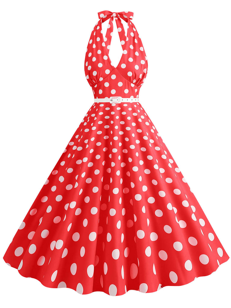 1950s Halter Polka Dot Print Swing Dress — the kind of 1950s dress that makes strangers smile