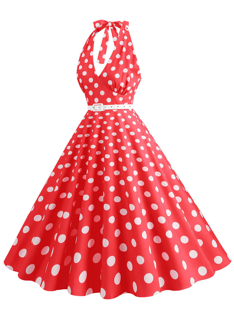 1950s Halter Polka Dot Print Swing Dress — a 1950s silhouette that turns sidewalks into runways