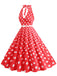 1950s Halter Polka Dot Print Swing Dress — a 1950s silhouette that turns sidewalks into runways