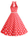She slips into this 1950s Halter Polka Dot Print Swing Dress and suddenly it's a 1950s daydream