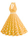 This 1950s Halter Polka Dot Print Swing Dress wraps her in 1950s elegance, one twirl at a time