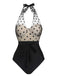 Black 1950s Halter Polka Dots Mesh Swimsuit: 1950s Riviera elegance, reimagined for her