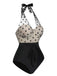 This Black 1950s Halter Polka Dots Mesh Swimsuit carries 1950s vacation dreams in every stitch
