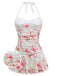 1950s Halter Roses Ruched Tummy Control Swimdress - vintage dress, retro fashion, rockabilly