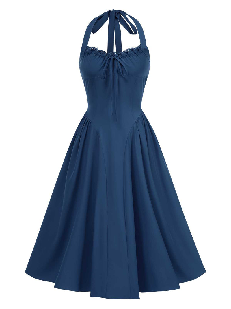 1950s Halter Solid Swing Corset Dress