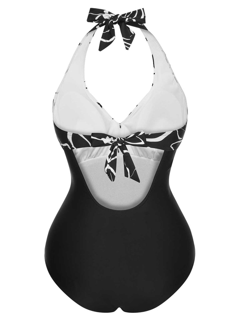 This 1950s Halter Stripes One-Piece Swimsuit carries 1950s vacation dreams in every stitch