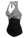 This 1950s Halter Stripes One-Piece Swimsuit carries 1950s vacation dreams in every stitch