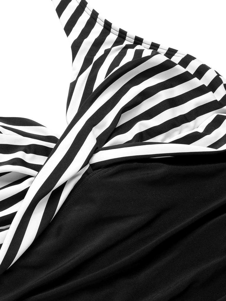 1950s Halter Stripes One-Piece Swimsuit — 1950s poolside glamour meets sun-drenched confidence