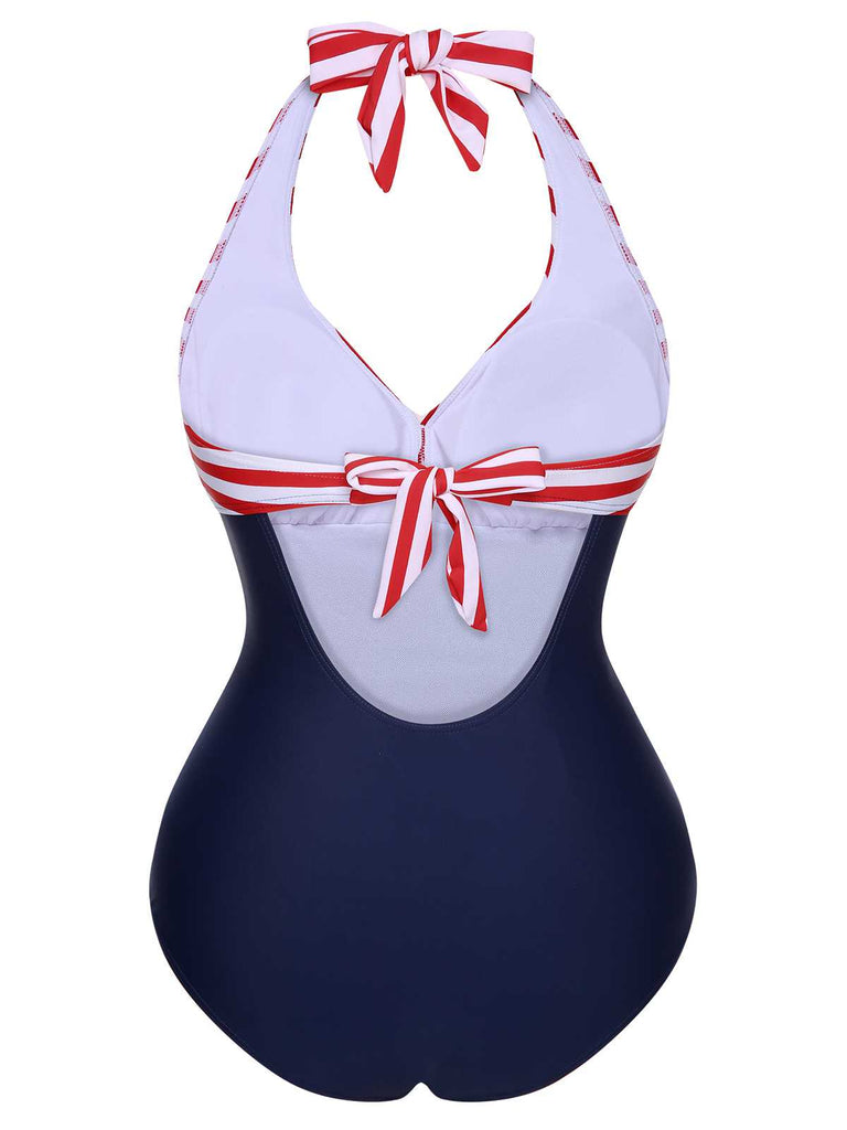 1950s Halter Stripes One-Piece Swimsuit - vintage swimsuit, pin-up style