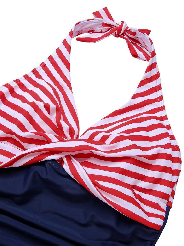 1950s Halter Stripes One-Piece Swimsuit - vintage swimsuit, pin-up style