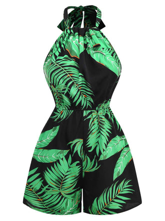 1950s Halter Tropical Palm-Leaf Romper - vintage jumpsuit, retro fashion