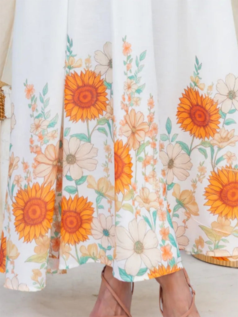 1950s-Halter-V-Neck-Sunflower-Fitted-Waist-Swing-Dress, vintage, retro, dress