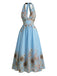 1950s-Halter-V-Neck-Sunflower-Fitted-Waist-Swing-Dress, vintage, retro, dress