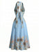 1950s-Halter-V-Neck-Sunflower-Fitted-Waist-Swing-Dress, vintage, retro, dress