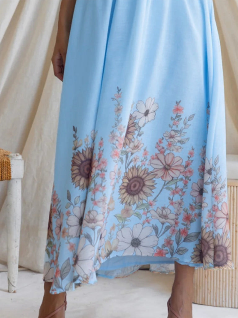 1950s-Halter-V-Neck-Sunflower-Fitted-Waist-Swing-Dress, vintage, retro, dress