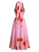 1950s-Halter-V-Neck-Sunflower-Fitted-Waist-Swing-Dress, vintage, retro, dress