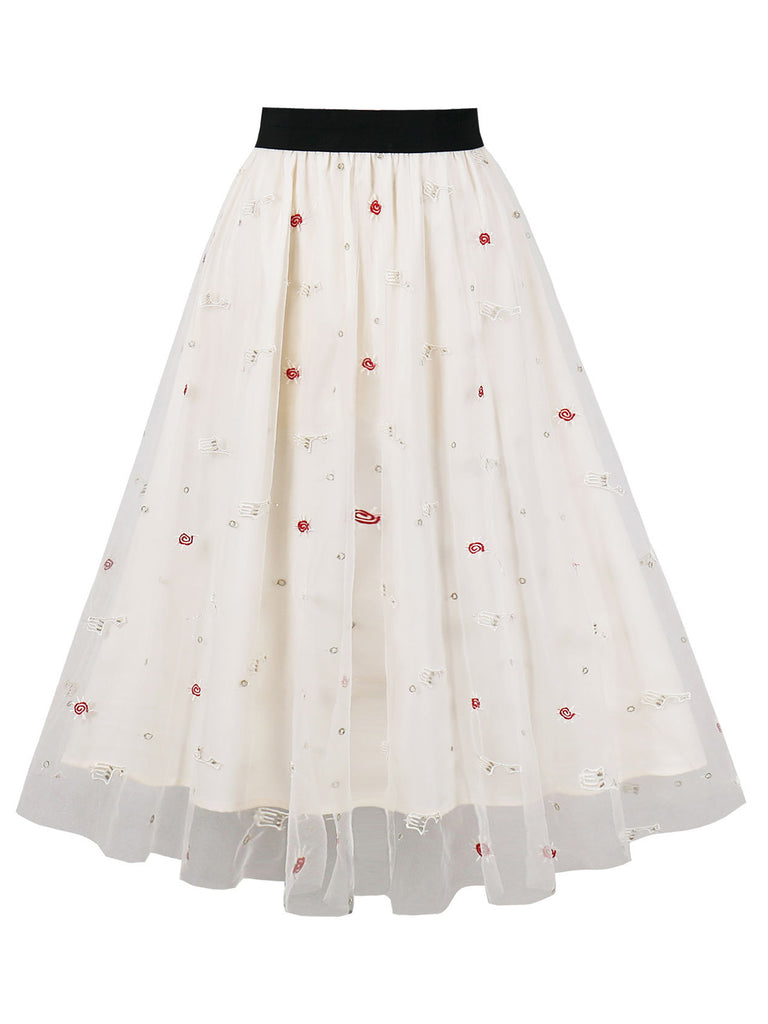 She sways in this 1950s High Waist Colorful Flower Skirt and it's pure 1950s magic