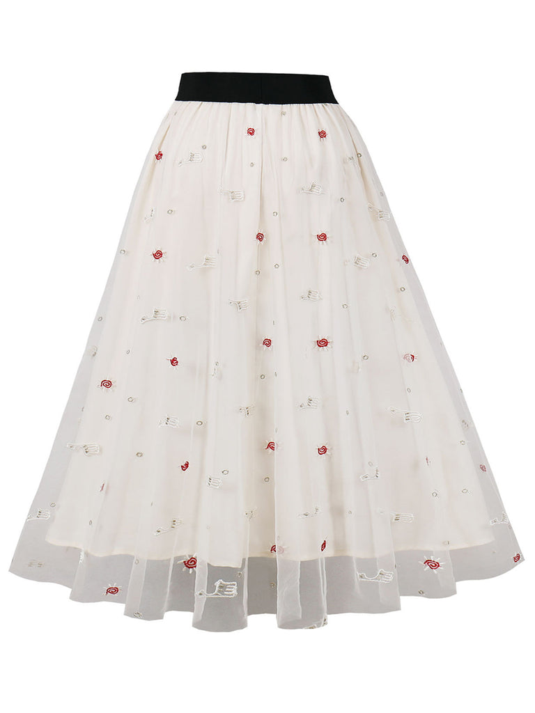1950s High Waist Colorful Flower Skirt: 1950s grace for the woman who dances through life