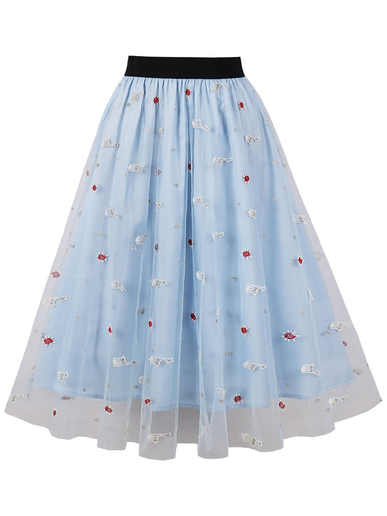 1950s High Waist Colorful Flower Skirt: 1950s grace for the woman who dances through life