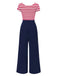 1950s Hollow Bow Stripe Patchwork Jumpsuit - vintage jumpsuit, retro chic for women
