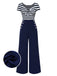 1950s Hollow Bow Stripe Patchwork Jumpsuit - vintage jumpsuit, retro chic for women