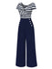 1950s Hollow Bow Stripe Patchwork Jumpsuit - vintage jumpsuit, retro chic for women