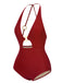 1950s Hollow Ring Backless Halter Swimsuit, vintage swimsuit, pin-up swimwear - perfect for women who love vintage and retro fashion