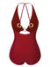 1950s Hollow Ring Backless Halter Swimsuit, vintage swimsuit, pin-up swimwear - perfect for women who love vintage and retro fashion