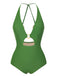 1950s Hollow Ring Backless Halter Swimsuit, vintage swimsuit, pin-up swimwear - perfect for women who love vintage and retro fashion