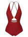 1950s Hollow Ring Backless Halter Swimsuit, vintage swimsuit, pin-up swimwear - perfect for women who love vintage and retro fashion