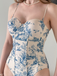 1950s Ink Floral Spaghetti Strap One-Piece Swimsuit, vintage swimsuit, pin-up swimwear - perfect for women who love vintage and retro fashion
