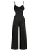 Black 1950s Cowl Neck Sheer Lace Patchwork Solid Jumpsuit - vintage jumpsuit, retro fashion, classic black