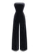 Black 1950s Strapless Velvet Rhinestone Patchwork Jumpsuit - vintage jumpsuit, retro fashion, classic black