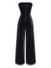 Black 1950s Strapless Velvet Rhinestone Patchwork Jumpsuit - vintage jumpsuit, retro fashion, classic black