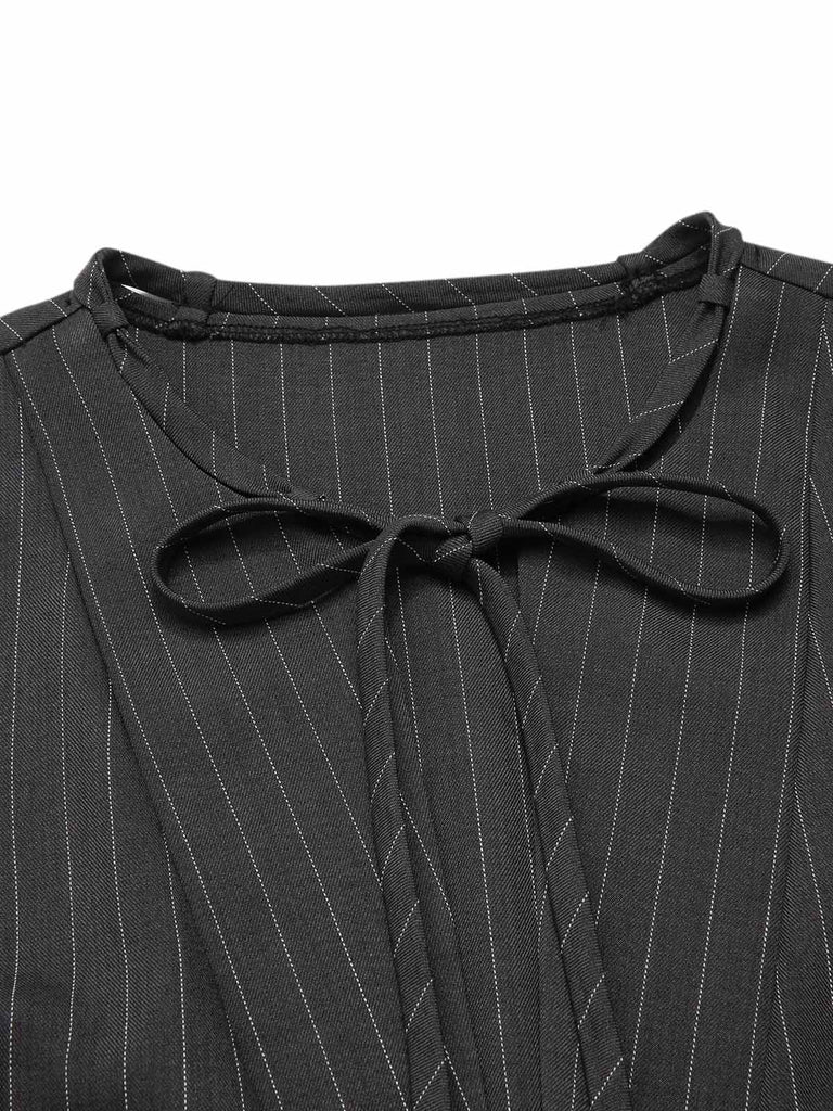 Dark Gray 1950s Striped Office Style Belted Jumpsuit - vintage jumpsuit, retro fashion