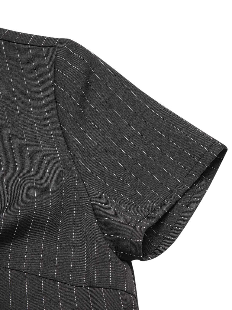 Dark Gray 1950s Striped Office Style Belted Jumpsuit - vintage jumpsuit, retro fashion