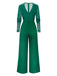 1950s Solid Deep V-Neck Ruffled Sheer Sleeve Jumpsuit - vintage jumpsuit, retro fashion