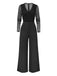 1950s Solid Deep V-Neck Ruffled Sheer Sleeve Jumpsuit - vintage jumpsuit, retro fashion
