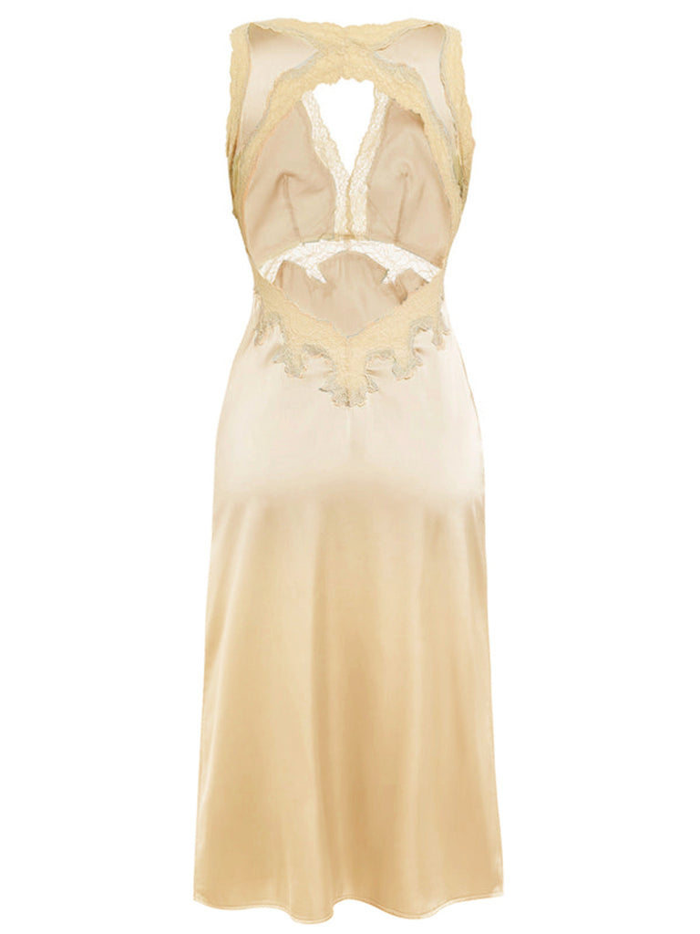 1950s Lace Backless V-Neck Satin Sleepwear 1950s Lace Backless V-Neck Satin Sleepwear