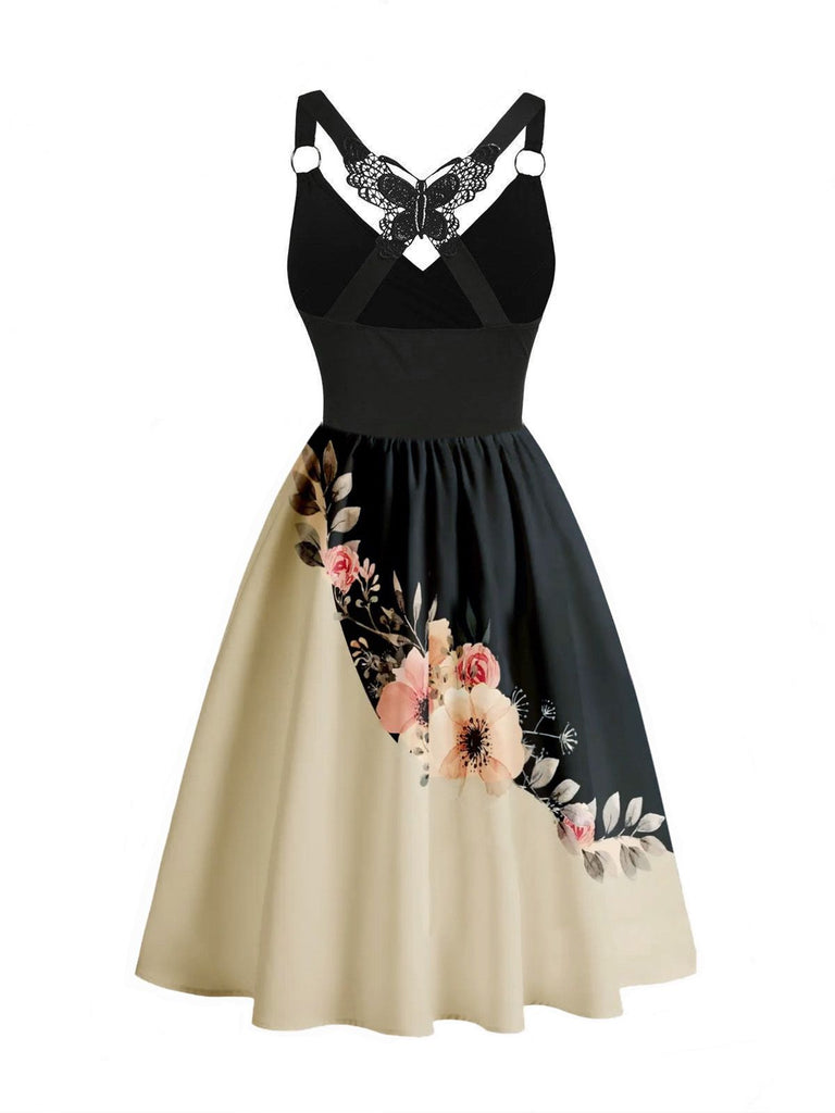 1950s Lace Butterfly Floral Colorblock Dress, vintage dress, retro fashion, rockabilly, pin-up fashion - perfect for women who love vintage and retro fashion