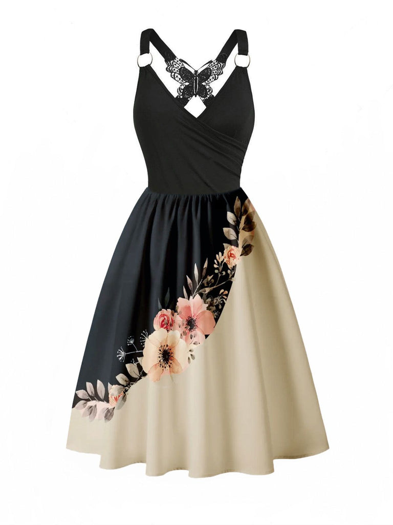 1950s Lace Butterfly Floral Colorblock Dress, vintage dress, retro fashion, rockabilly, pin-up fashion - perfect for women who love vintage and retro fashion