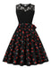 She slips into this 1950s Lace Patchwork Cherry Floral Sleeveless Dress and suddenly it's a 1950s daydream